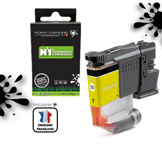 LC521 - JAUNE - Grande capacité de Marque Française POINT D'ENCRE Pour imprimante compatible BROTHER (ceb)