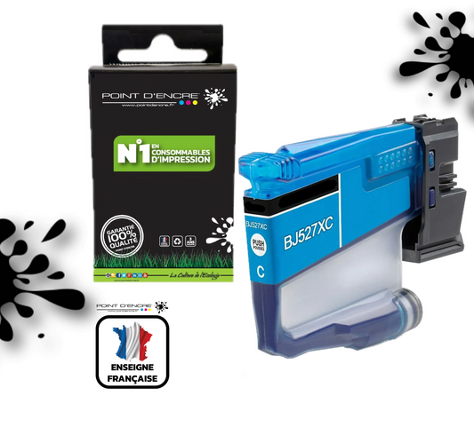 LC527 - CYAN - Grande capacité de Marque Française POINT D'ENCRE Pour imprimante compatible BROTHER LC527XL(ceb)