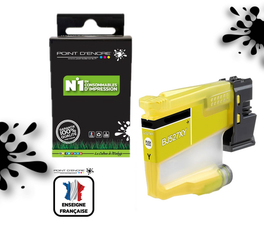 LC527 - JAUNE - Grande capacité de Marque Française POINT D'ENCRE Pour imprimante compatible BROTHER LC527XL(ceb)