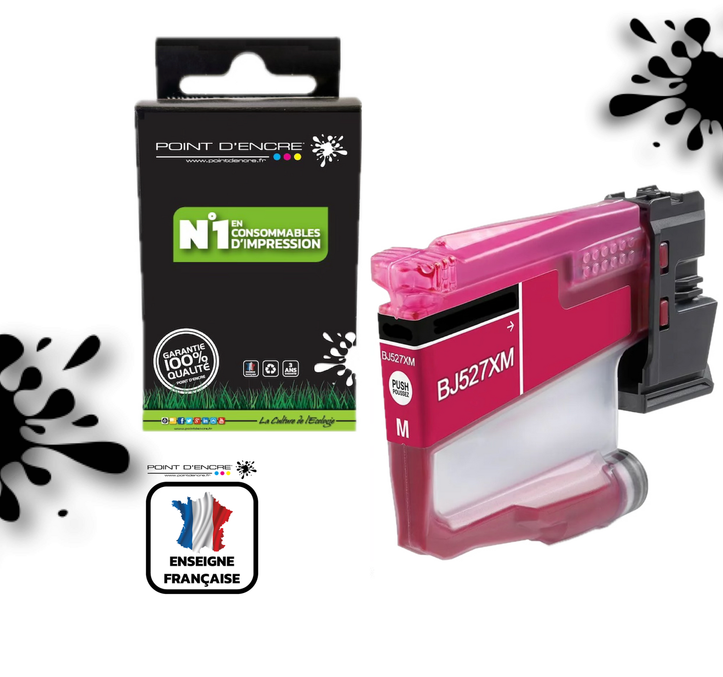 LC527 - MAGENTA - Grande capacité de Marque Française POINT D'ENCRE Pour imprimante compatible BROTHER LC527XL(ceb)
