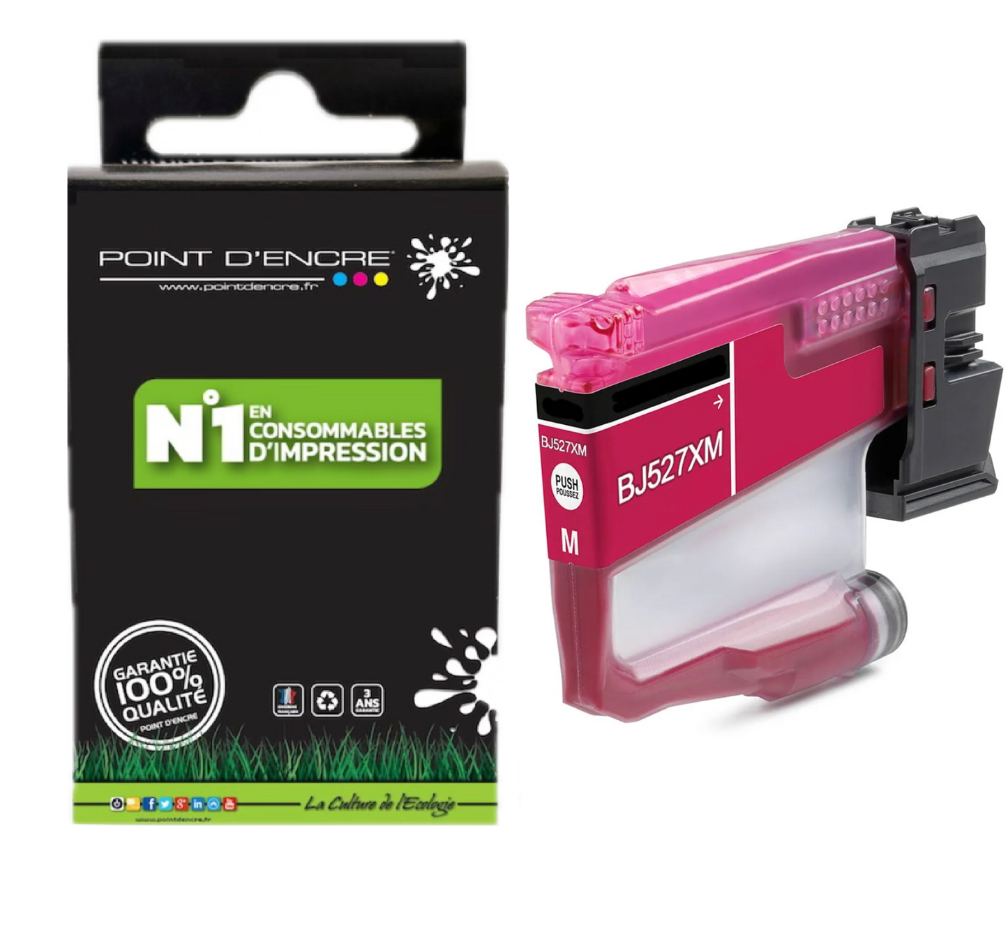 LC527XL / LC527 - MAGENTA - Grande capacité de Marque Française POINT D'ENCRE Pour imprimante compatible BROTHER (ceb)