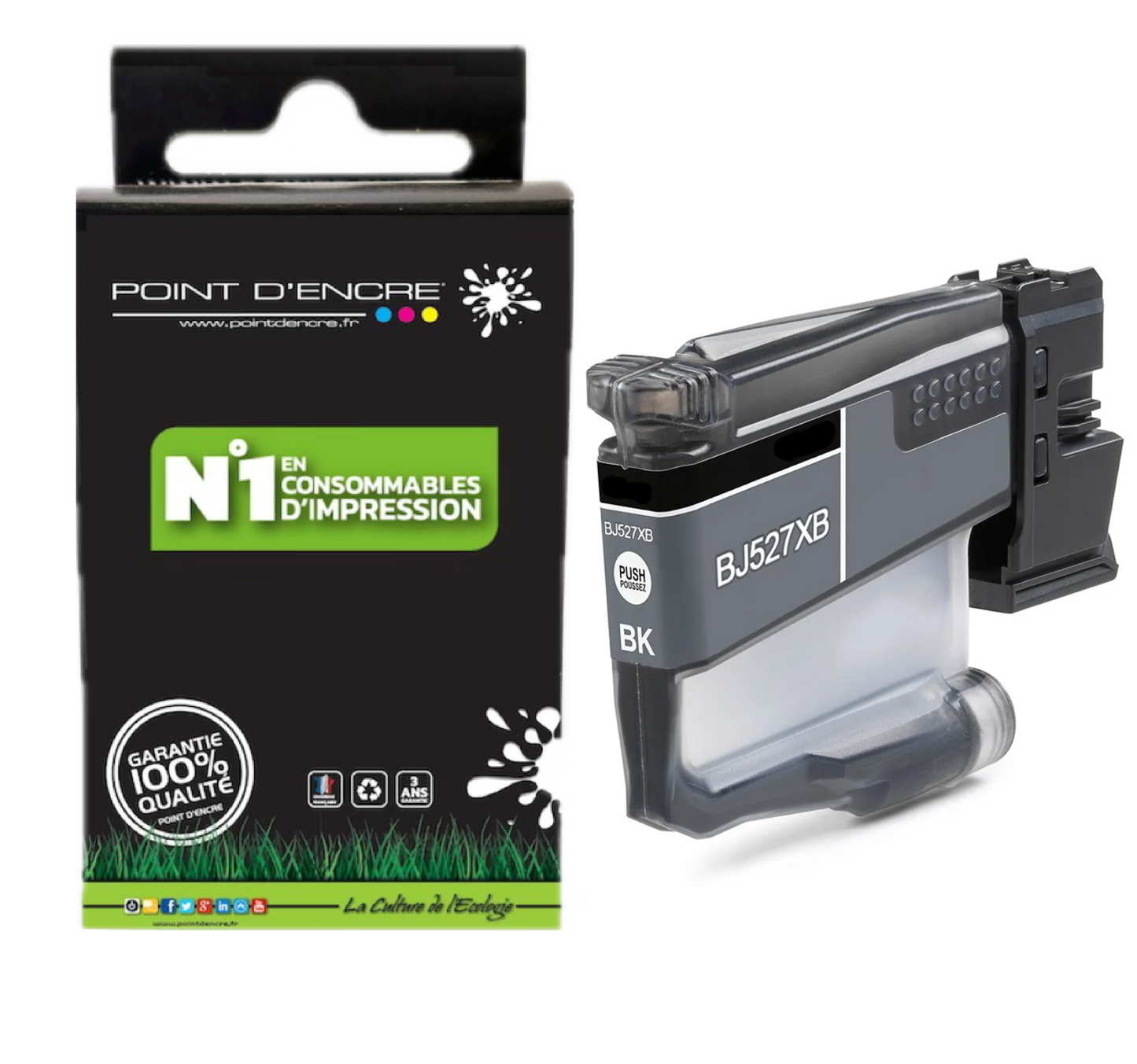 LC527XL / LC527 - NOIR - Grande capacité de Marque Française POINT D'ENCRE Pour imprimante compatible BROTHER (ceb)