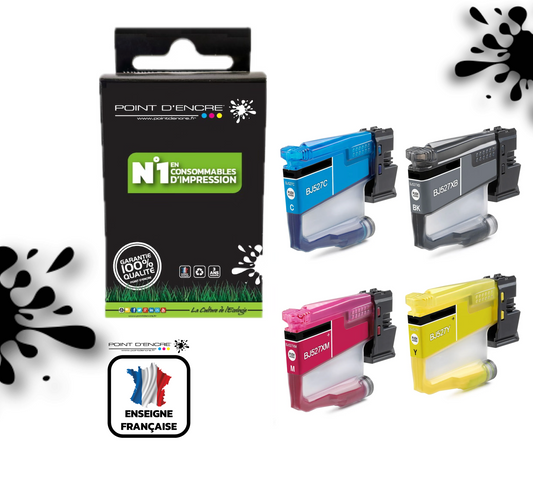 LC527XL / LC527 - ABONNEMENT - Pack de 4 Cartouches D'encre Noir/Cyan/Magenta/ Jaune - Grande capacité de Marque Française POINT D'ENCRE Pour imprimante compatible BROTHER (ceb)