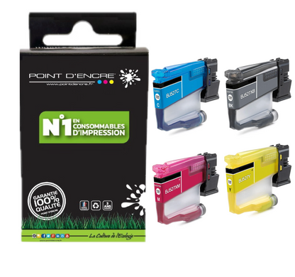 LC527XL / LC527 - NOIR / CYAN / MAGENTA / JAUNE - Grande capacité de Marque Française POINT D'ENCRE Pour imprimante compatible BROTHER (ceb)