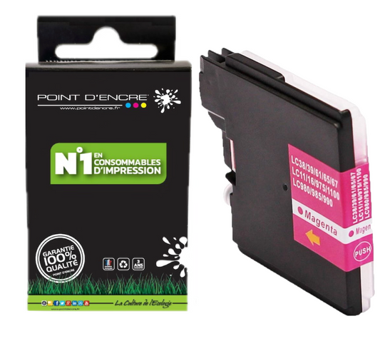 LC980XL / LC985XL / LC1100XL- MAGENTA - Grande capacité de Marque Française POINT D'ENCRE Pour imprimante compatible BROTHER (ceb)