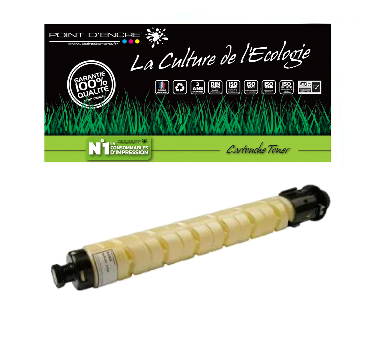 841926 - JAUNE - Grande capacité de Marque Française POINT D'ENCRE Pour imprimante compatible Ricoh (clric)