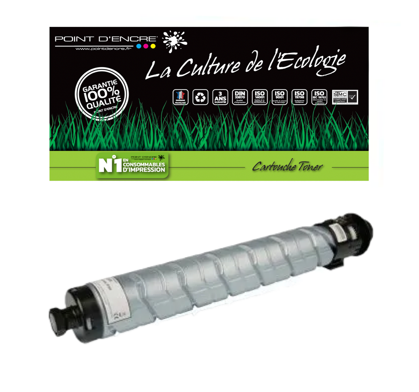 841925 - NOIR  - Grande capacité de Marque Française POINT D'ENCRE Pour imprimante compatible Ricoh (clric)