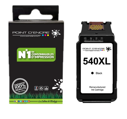 PG-540XL - NOIR - 5222B005 / PG-540 XL - Grande capacité de Marque Française POINT D'ENCRE - Pour imprimante compatible CANON (cec)