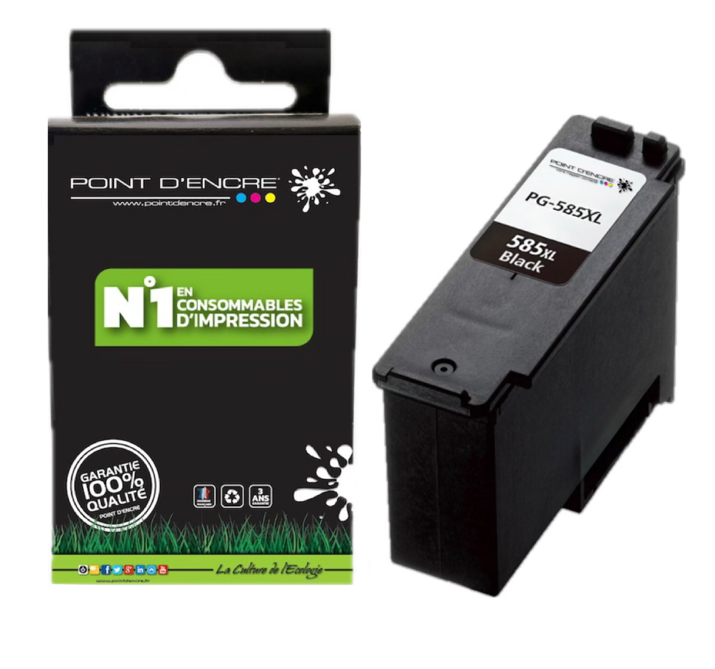 PG-585XL - NOIR - Grande capacité de Marque Française POINT D'ENCRE - Pour imprimante compatible CANON (cec)