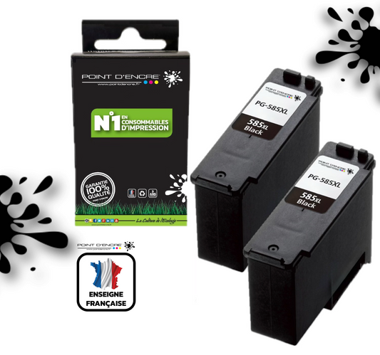 PG-585XL - 2 X NOIR - Grande capacité de Marque Française POINT D'ENCRE - Pour imprimante compatible CANON (cec)