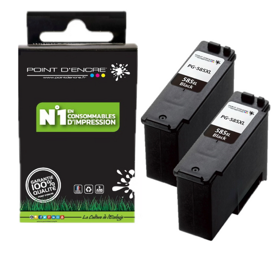 PG-585XL - 2 X NOIR - Grande capacité de Marque Française POINT D'ENCRE - Pour imprimante compatible CANON (cec)
