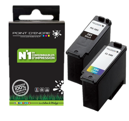 PG-585XL / CL-586XL - NOIR / COULEUR - Grande capacité de Marque Française POINT D'ENCRE - Pour imprimante compatible CANON (cec)