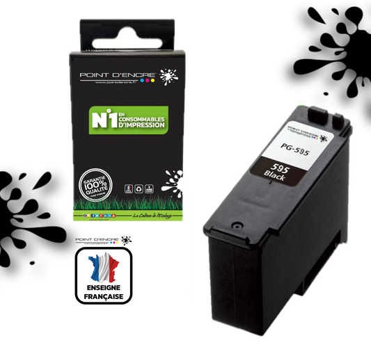 PG-595XL - NOIR - Grande capacité de Marque Française POINT D'ENCRE - Pour imprimante compatible CANON (cec)