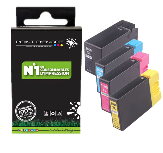 PGI-1500XL - Pack Noir / Cyan / Magenta / Jaune - Grande capacité de Marque Francaise POINT D'ENCRE Pour imprimante compatible CANON (cec)