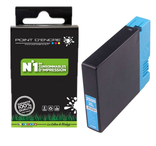 PGI-2500XL - CYAN - Grande capacité de Marque Francaise POINT D'ENCRE Pour imprimante compatible CANON (cec)