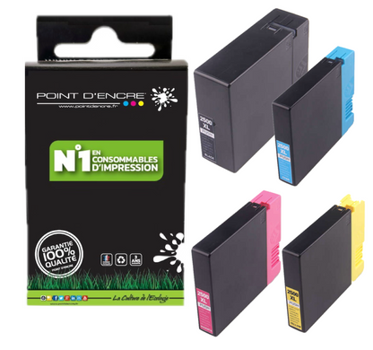 PGI-2500XL - Pack Noir / Cyan / Magenta / Jaune - Grande capacité de Marque Francaise POINT D'ENCRE Pour imprimante compatible CANON (cec)