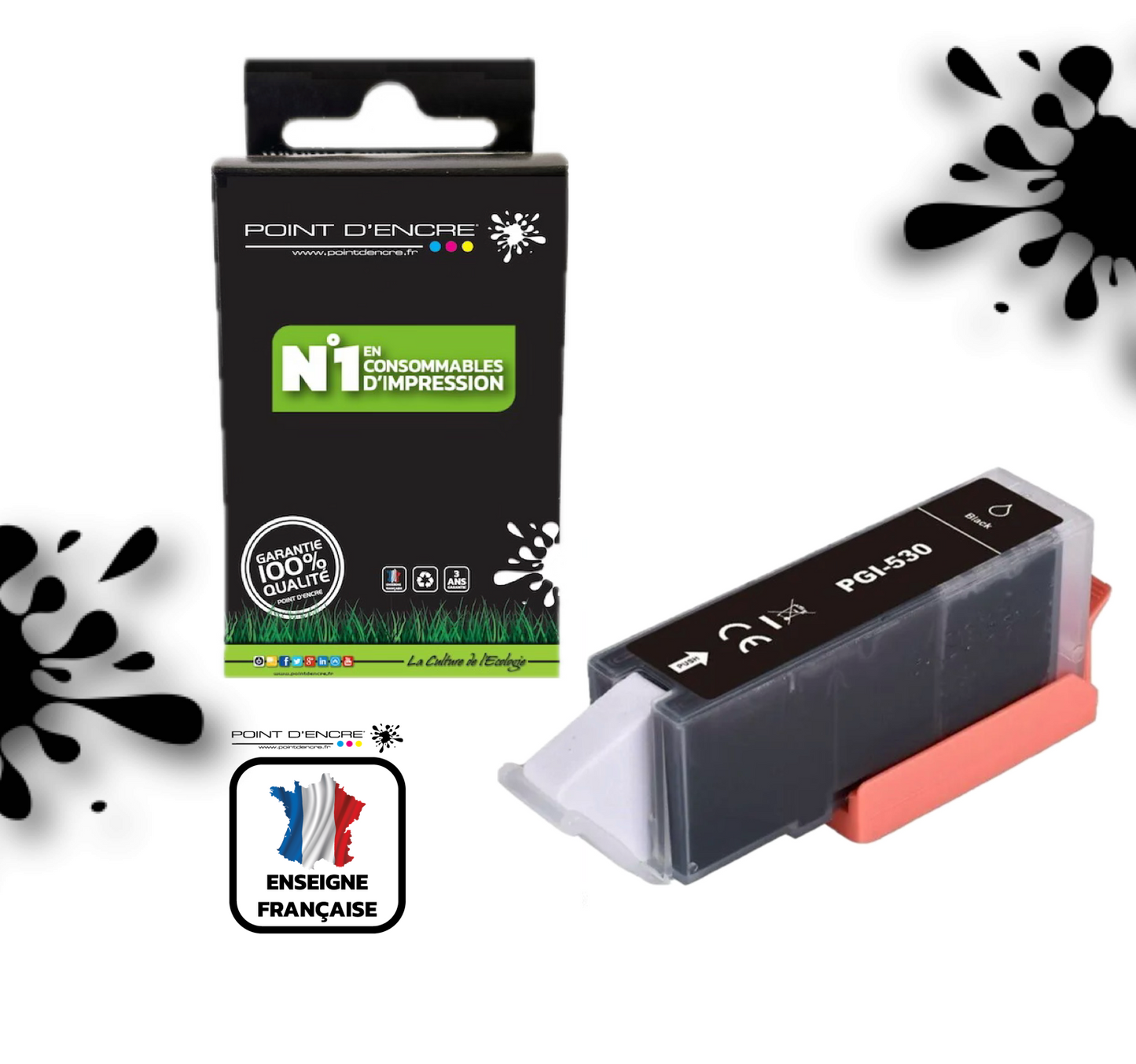 PGI-530 - NOIR - Grande capacité de Marque Française POINT D'ENCRE Pour imprimante compatible CANON (cec)