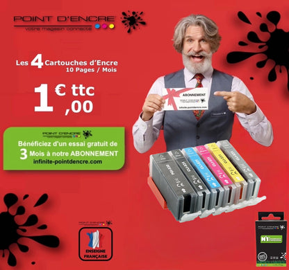 PGI-530 / CLI-531 - ABONNEMENT - NOIR / NOIR PHOTO / CYAN / MAGENTA / JAUNE / GRISE - Grande capacité de Marque Française POINT D'ENCRE Pour imprimante compatible CANON (cec)