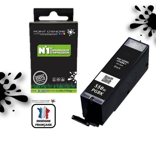PGI-550XL  - NOIR - Grande capacité de Marque Française POINT D'ENCRE Pour imprimante compatible CANON (cec)