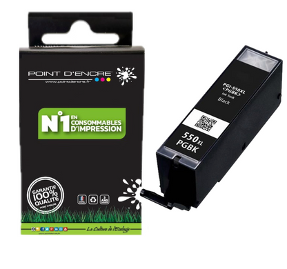 PGI-550XL  - NOIR - Grande capacité de Marque Française POINT D'ENCRE Pour imprimante compatible CANON (cec)