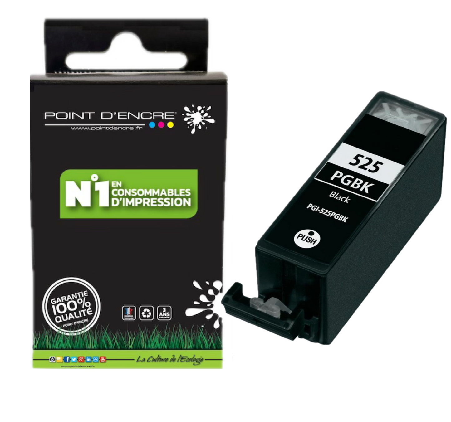 PGI-525 - NOIR - Grande capacité de Marque Française POINT D'ENCRE Pour imprimante compatible CANON (cec)