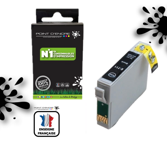 T0711 / T0891 - Guépard - NOIR - Grande capacité de Marque Française POINT D'ENCRE Pour imprimante compatible EPSON (cee)