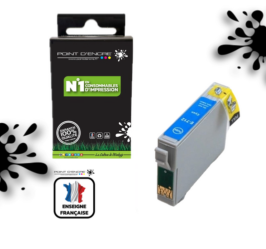 T0712 / T0892 - Guépard - CYAN - Grande capacité de Marque Française POINT D'ENCRE Pour imprimante compatible EPSON (cee)