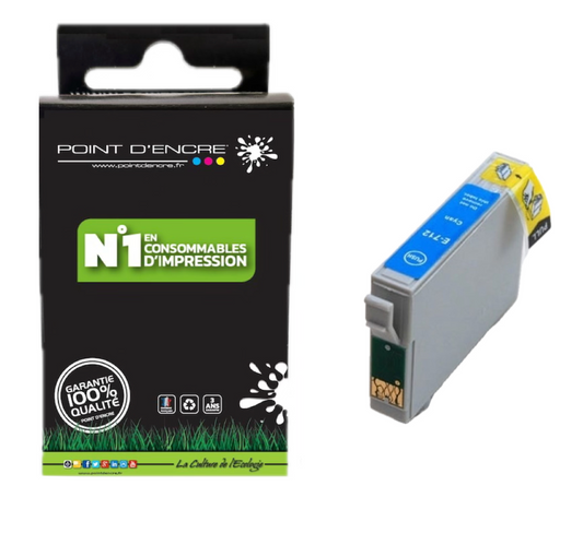 T0712 / T0892 - Guépard - CYAN - Grande capacité de Marque Française POINT D'ENCRE Pour imprimante compatible EPSON (cee)