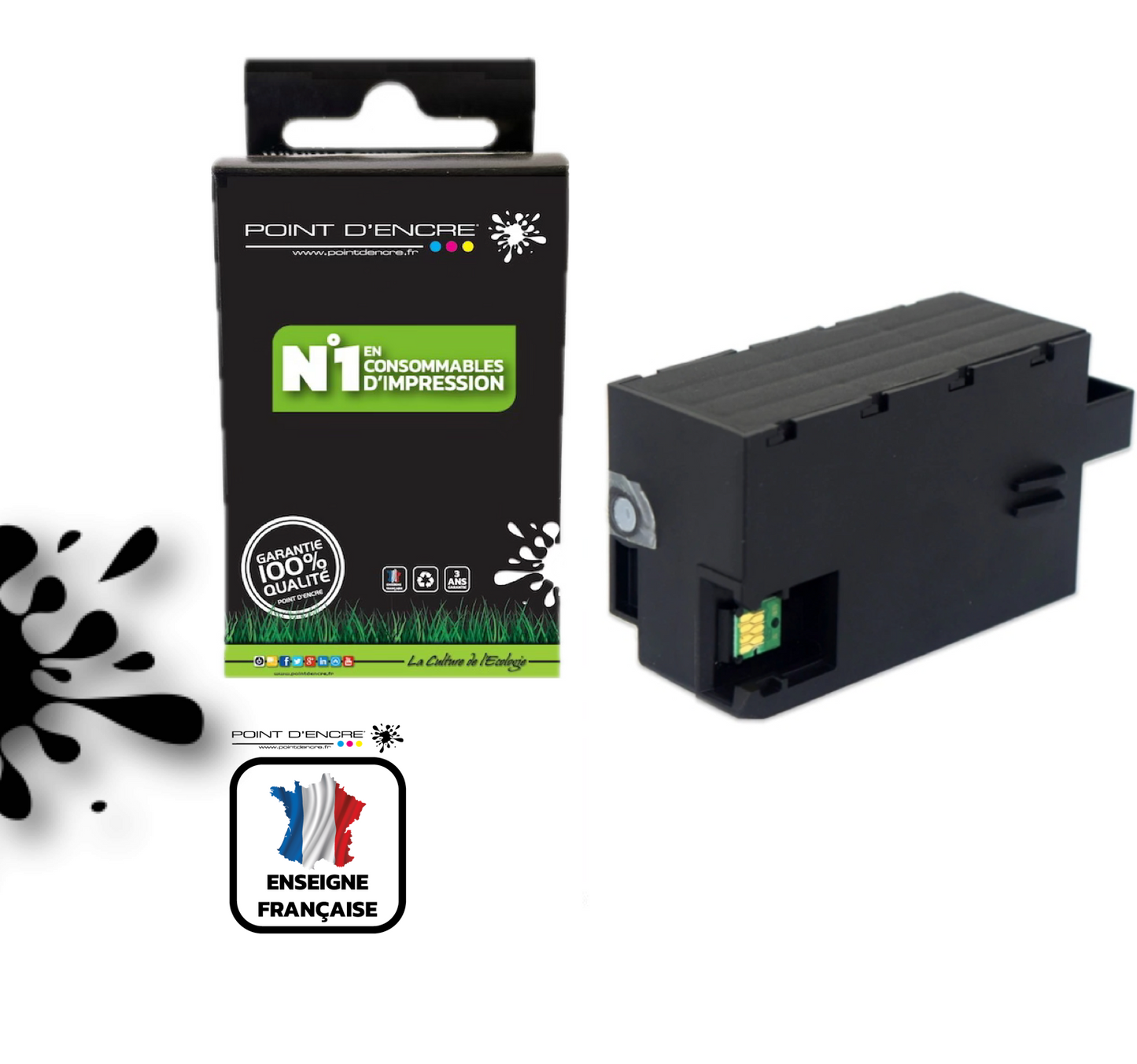 T3661 / C13T366100 - COLLECTEUR D'ENCRE USAGÉE  - Grande capacité de Marque Francaise POINT D'ENCRE Pour imprimante compatible EPSON (eep)