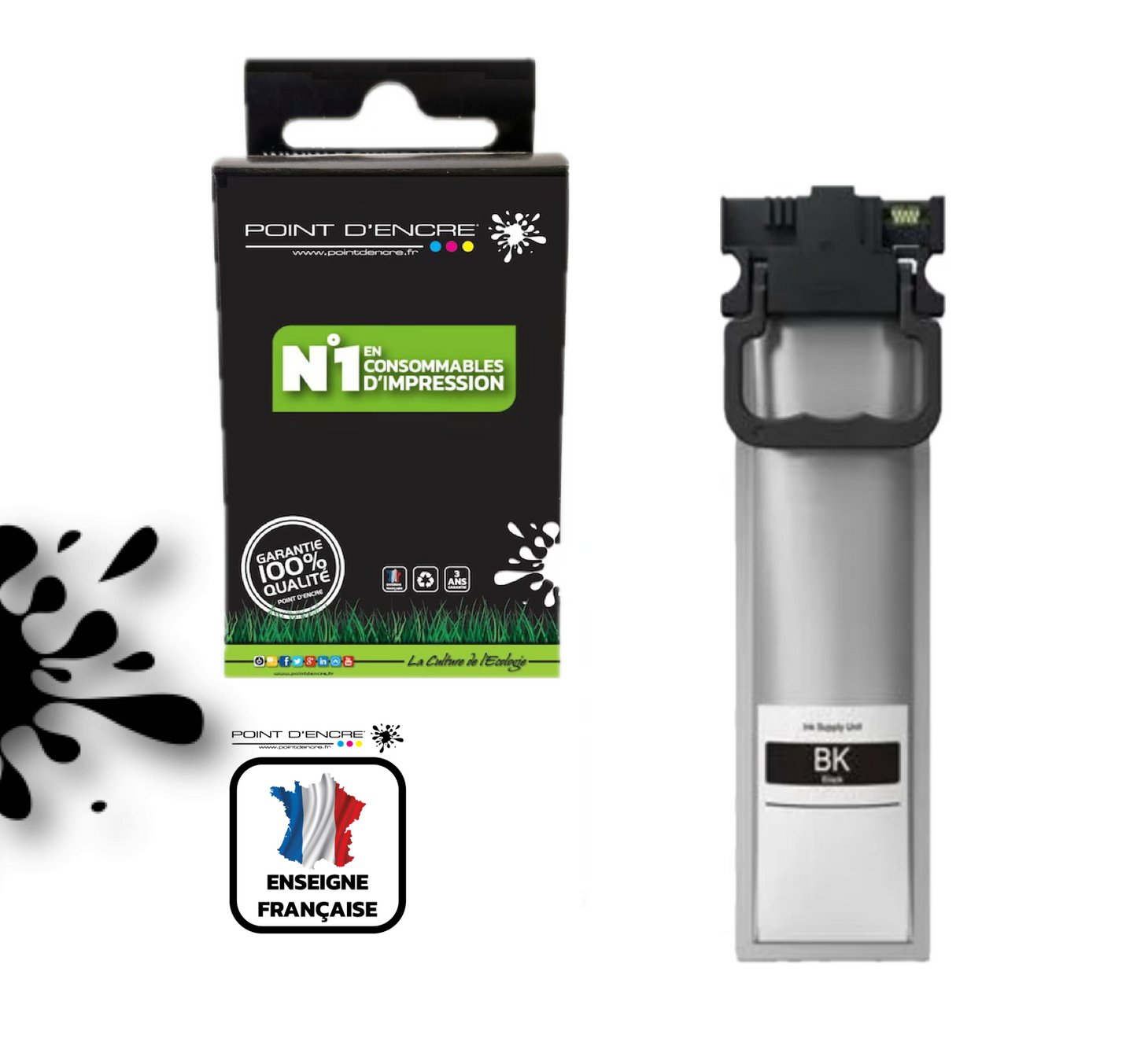 T9451/T9441 - NOIR - Grande capacité de Marque Française POINT D'ENCRE Pour imprimante compatible EPSON (cee)