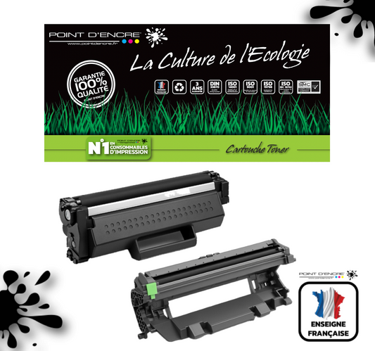 TN1150 / DR1150 - Cartouche / Tambour - Noir - Grande capacité Marque Francaise POINT D'ENCRE pour Imprimantes compatibles Brother (clp)