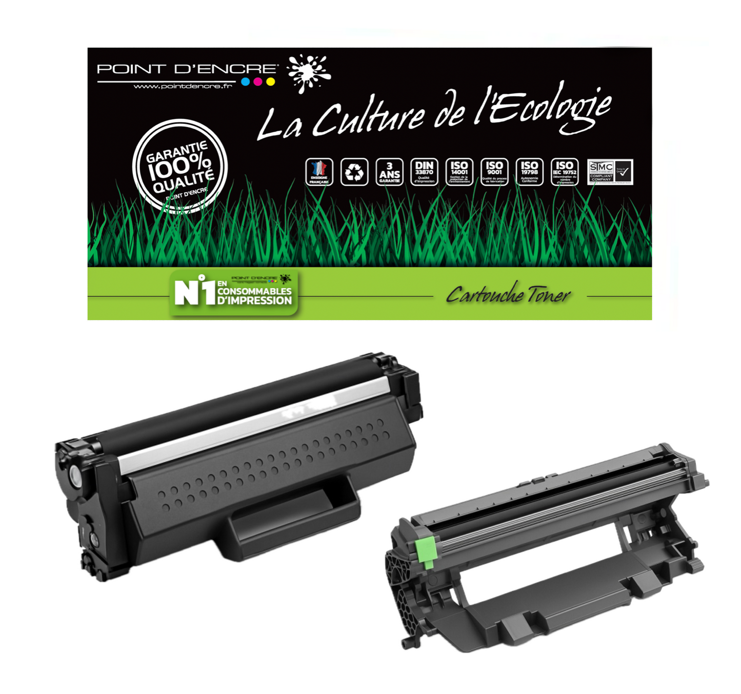 TN1150 / DR1150 - Cartouche / Tambour - Noir - Grande capacité Marque Francaise POINT D'ENCRE pour Imprimantes compatibles Brother (clp)