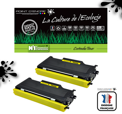 TN2000 - 2 X NOIR - Grande capacité Marque Francaise POINT D'ENCRE pour Imprimantes compatibles Brother (clbr)