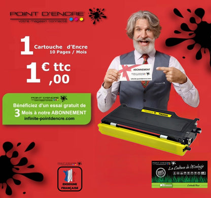 TN2000 - NOIR - ABONNEMENT - Grande capacité Marque Francaise POINT D'ENCRE pour Imprimantes compatibles Brother (clbr)