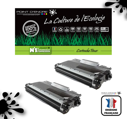 2 X TN2220/TN2210/TN2010/TN450 - NOIR - Grande capacité Marque Francaise POINT D'ENCRE SU799A / SU810A pour Imprimantes compatibles Brother (clbr)