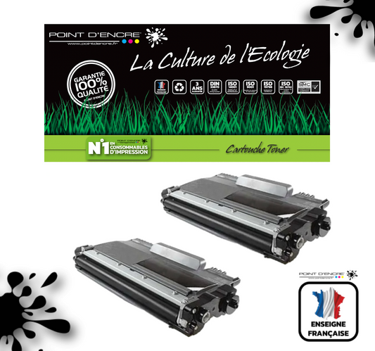 2 X TN2220/TN2210/TN2010/TN450 - NOIR - Grande capacité Marque Francaise POINT D'ENCRE SU799A / SU810A pour Imprimantes compatibles Brother (clbr)