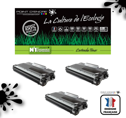 3 X TN2220/TN2210/TN2010/TN450 - NOIR - Grande capacité Marque Francaise POINT D'ENCRE SU799A / SU810A pour Imprimantes compatibles Brother (clbr)
