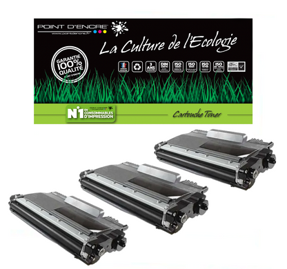 3 X TN2220/TN2210/TN2010/TN450 - NOIR - Grande capacité Marque Francaise POINT D'ENCRE SU799A / SU810A pour Imprimantes compatibles Brother (clbr)