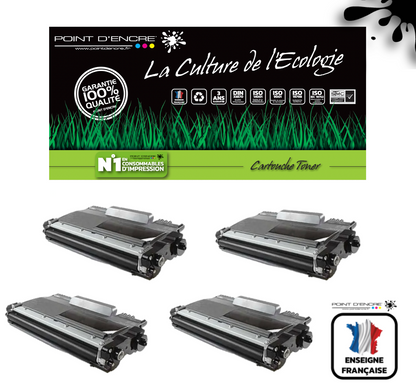 4 X TN2220/TN2210/TN2010/TN450 - NOIR - Grande capacité Marque Francaise POINT D'ENCRE SU799A / SU810A pour Imprimantes compatibles Brother (clbr)