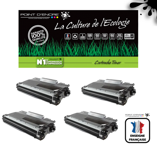 4 X TN2220/TN2210/TN2010/TN450 - NOIR - Grande capacité Marque Francaise POINT D'ENCRE SU799A / SU810A pour Imprimantes compatibles Brother (clbr)