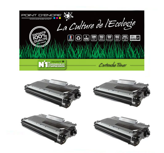 4 X TN2220/TN2210/TN2010/TN450 - NOIR - Grande capacité Marque Francaise POINT D'ENCRE SU799A / SU810A pour Imprimantes compatibles Brother (clbr)