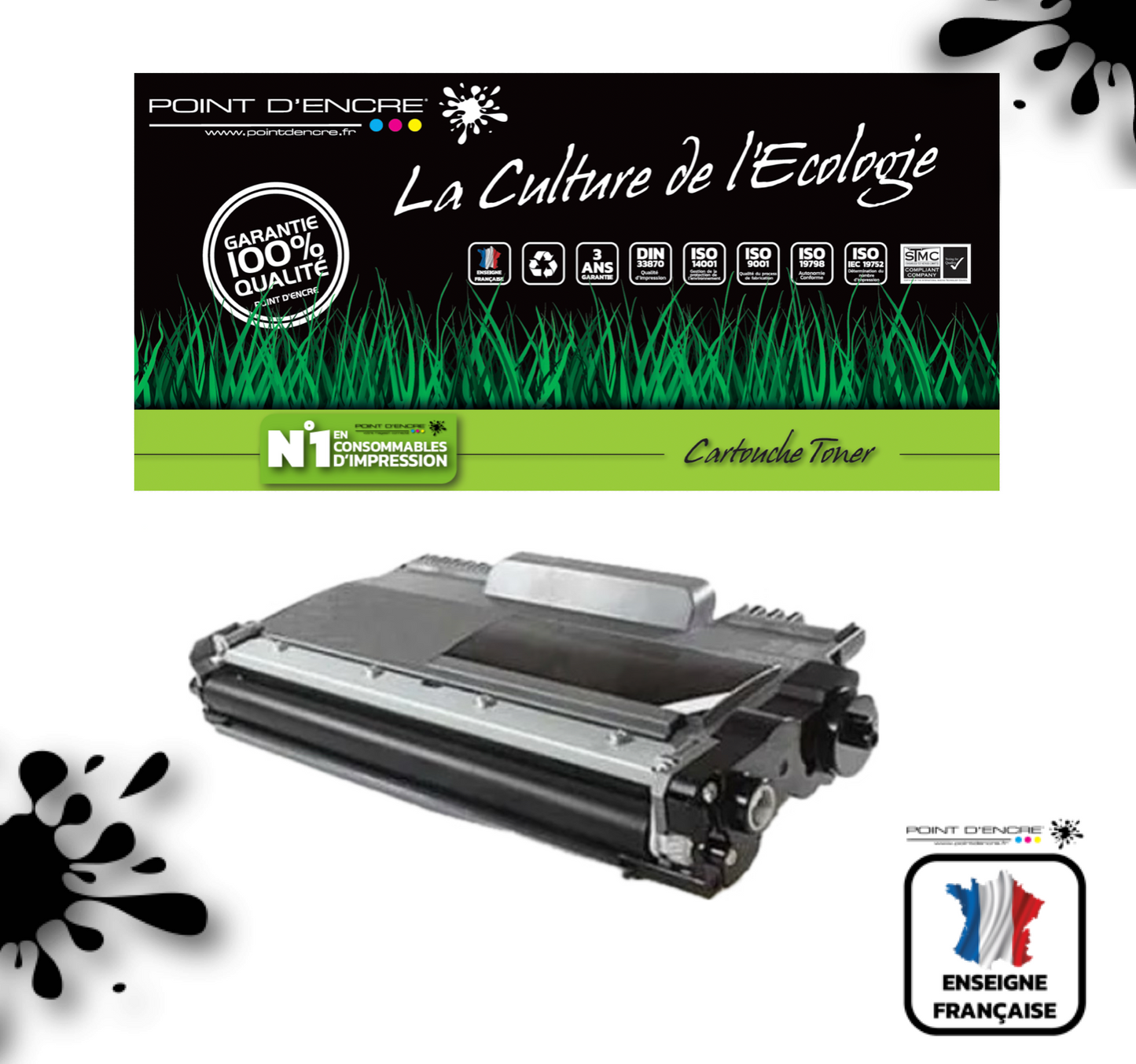 TN2220/TN2210/TN2010/TN450 - NOIR - Grande capacité Marque Francaise POINT D'ENCRE SU799A / SU810A pour Imprimantes compatibles Brother (clbr)
