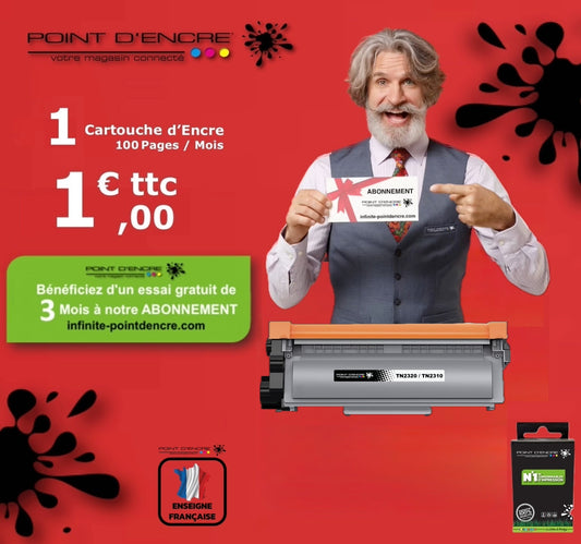 TN2320/TN2310/ - Abonnement - Noir - Grande capacité Marque Francaise POINT D'ENCRE/ DR2300 pour Imprimantes compatibles Brother (clp) (Copie)