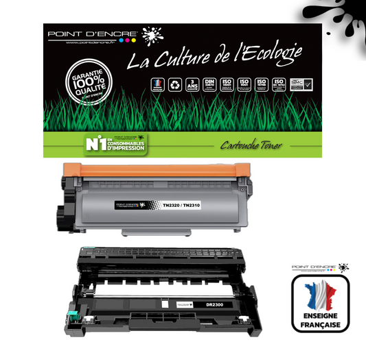 TN2320/TN2310/DR2300 - Noir - Grande capacité Marque Francaise POINT D'ENCRE pour Imprimantes compatibles Brother (clp) (Copie)