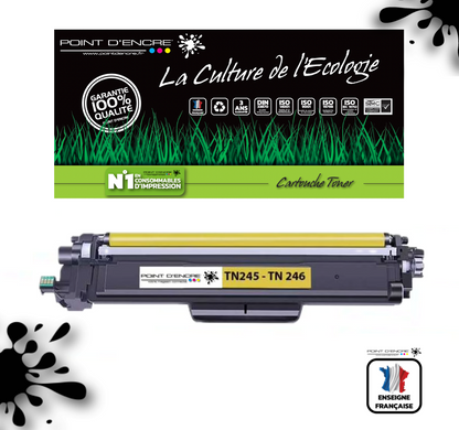 TN241 / TN245 / TN242 / TN246 - JAUNE - Grande capacité Marque Francaise POINT D'ENCRE pour Imprimantes compatibles Brother (clbr)
