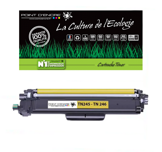 TN241 / TN245 / TN242 / TN246 - JAUNE - Grande capacité Marque Francaise POINT D'ENCRE pour Imprimantes compatibles Brother (clbr)