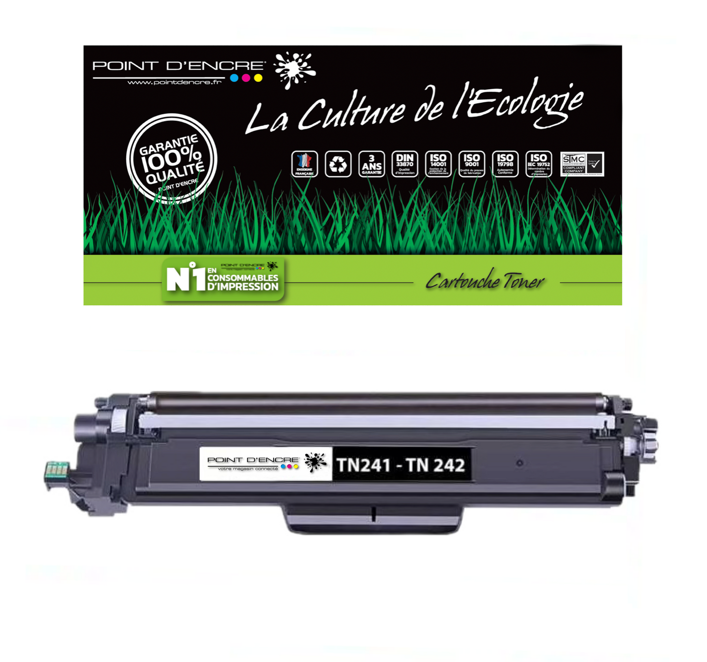 TN241 / TN245 / TN242 / TN246 - NOIR - Grande capacité Marque Francaise POINT D'ENCRE pour Imprimantes compatibles Brother (clbr)