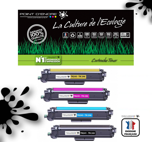 TN241 / TN245 / TN242 / TN246 - ABONNEMENT - NOIR / CYAN / MAGENTA / JAUNE - Grande capacité Marque Francaise POINT D'ENCRE pour Imprimantes compatibles Brother (clbr)