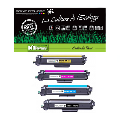 TN241 / TN245 / TN242 / TN246 - NOIR / CYAN / MAGENTA / JAUNE - Grande capacité Marque Francaise POINT D'ENCRE pour Imprimantes compatibles Brother (clbr)