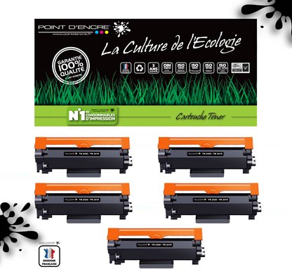 TN2420 / TN2410 Pack de 5 x cartouches d'encre Toner- Noir - Grande capacité Marque Francaise POINT D'ENCRE pour Imprimantes compatibles Brother (clp)